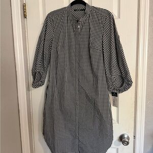 Ralph Lauren Black & White Gingham Button-Up Shirt-dress